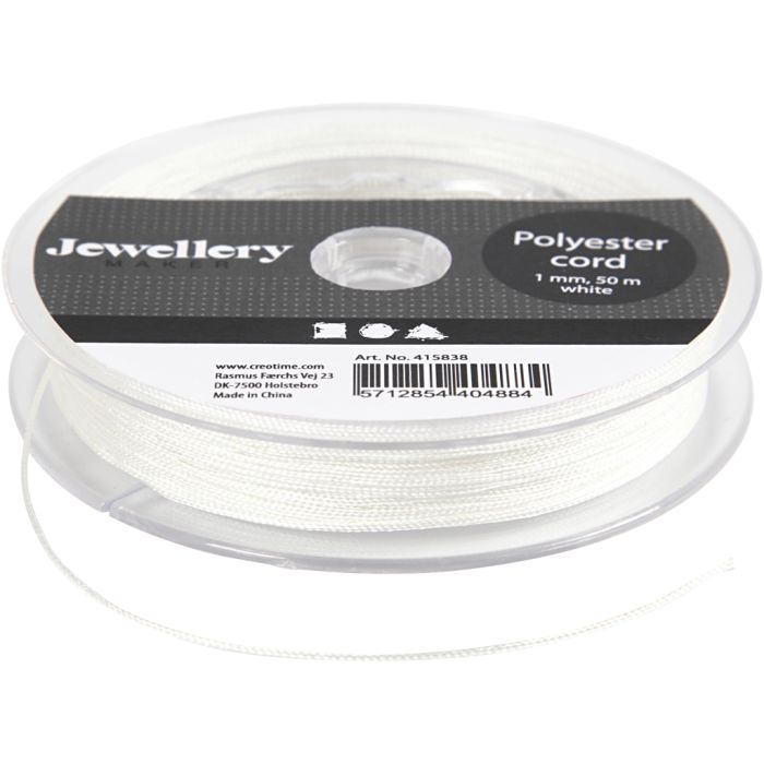 Polyester koord, dikte 1 mm, wit, 50 m/ 1 rol