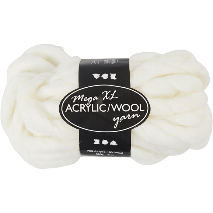 XL Garen van Acryl, L: 15 m, afm mega, off-white, 300 gr/ 1 bol