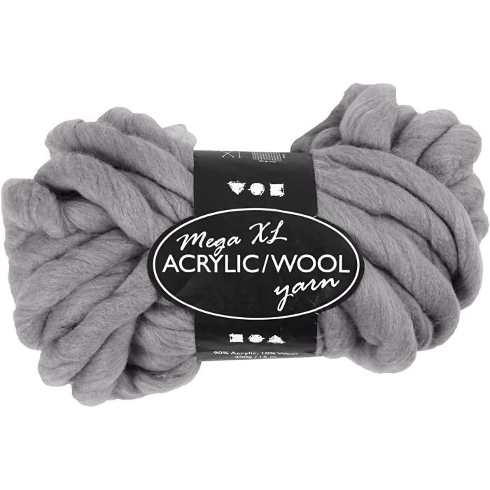 XL Garen van Acryl, L: 15 m, afm mega, grijs, 300 gr/ 1 bol