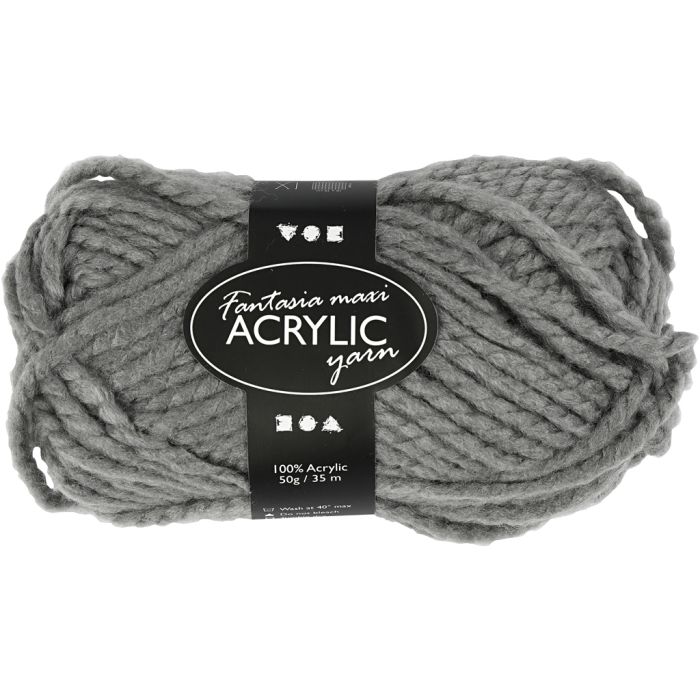 Fantasia Acrylgaren, L: 35 m, Maxi, grijs, 50 gr/ 1 bol