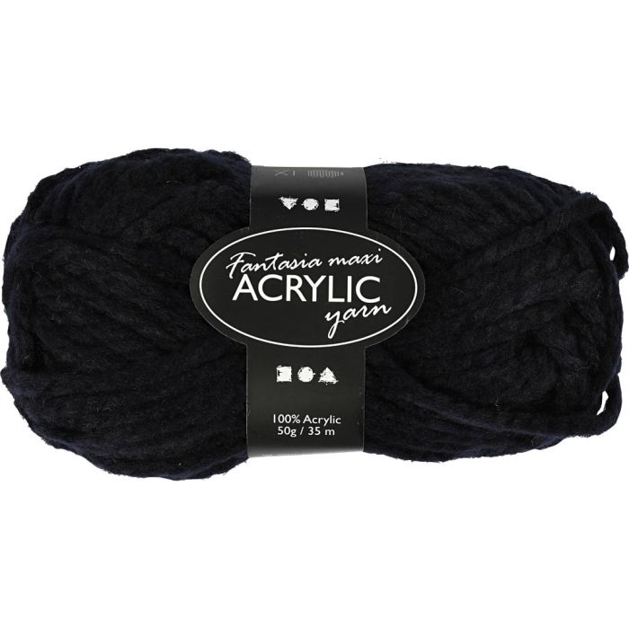 Fantasia Acrylgaren, L: 35 m, needle 9-10, zwart, 50 gr/ 1 bol
