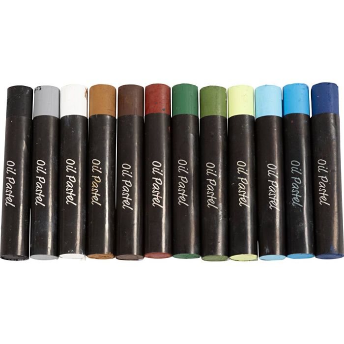 Oliepastels, L: 7 cm, dikte 11 mm, Natuurlijke kleuren, 12 stuk/ 1 doos