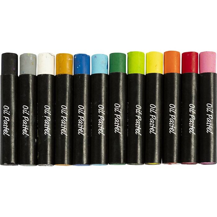 Oliepastels, L: 7 cm, dikte 11 mm, standaardkleuren, 12 stuk/ 1 doos