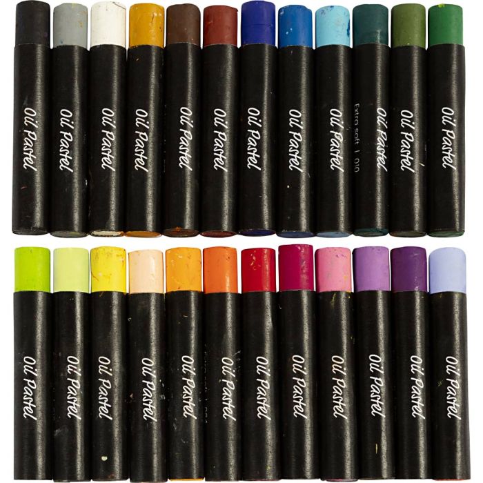 Oliepastels, L: 7 cm, dikte 11 mm, pastelkleuren, 24 stuk/ 1 doos