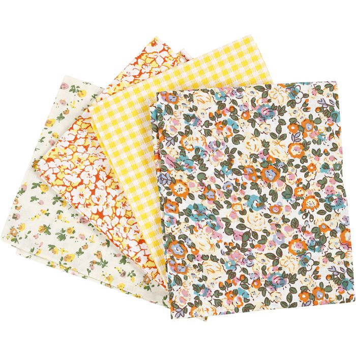 Patchwork stof, afm 45x55 cm, 100 gr, geel, 4 stuk/ 1 bol