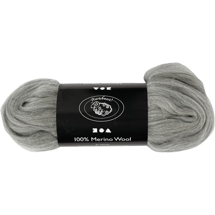 Merino Wol, dikte 21 my, grijs, 100 gr/ 1 doos