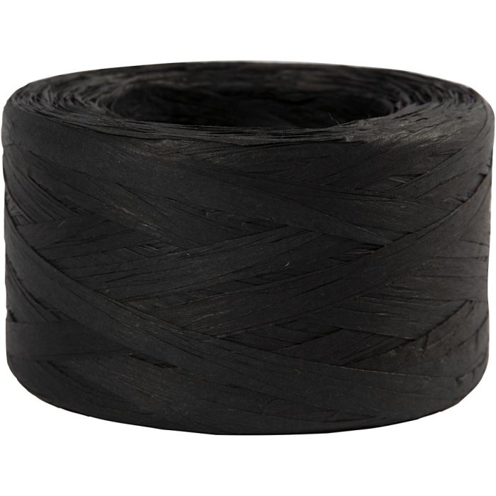 Papier Raffia Garen, B: 7-8 mm, zwart, 100 m/ 1 rol