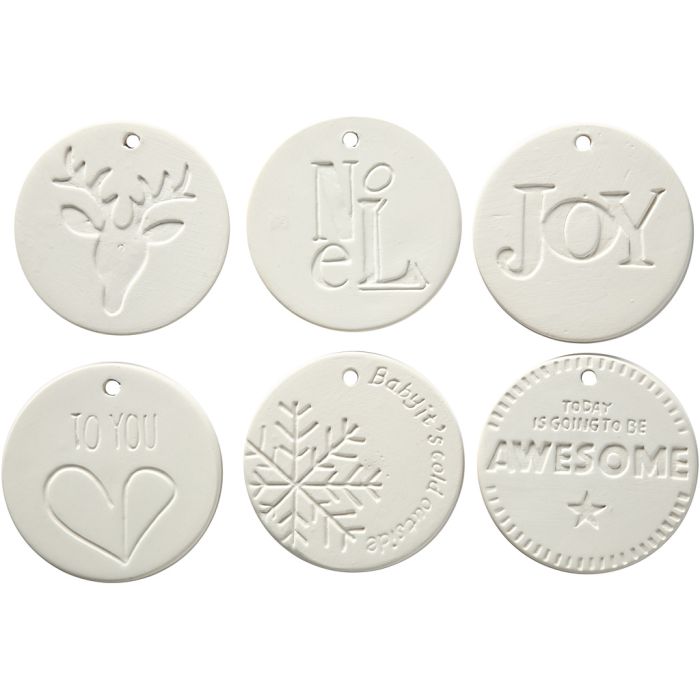 Ornamenten om te hangen, afm 7x7 cm, dikte 0,6 cm, wit, 24 stuk/ 1 doos
