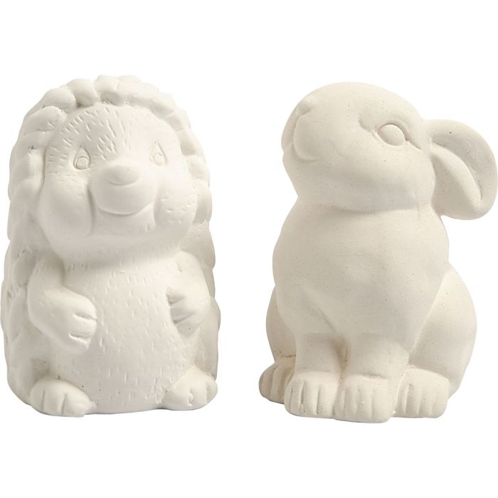 Spaarpot, egel en konijn, H: 10 cm, wit, 2 stuk/ 1 doos