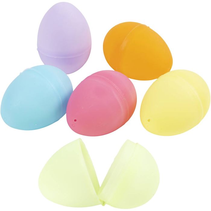 Eieren, H: 6 cm, d 4 cm, pastelkleuren, 12 stuk/ 1 doos