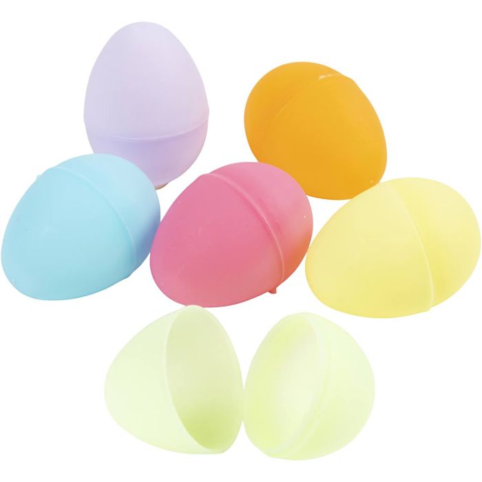 Eieren, H: 4,5 cm, d 3 cm, pastelkleuren, 24 stuk/ 1 doos