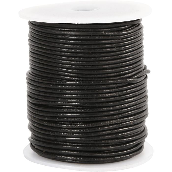 Leren koord, dikte 2 mm, zwart, 50 m/ 1 rol