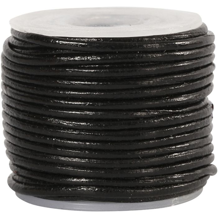 Leren koord, dikte 1 mm, zwart, 10 m/ 1 rol