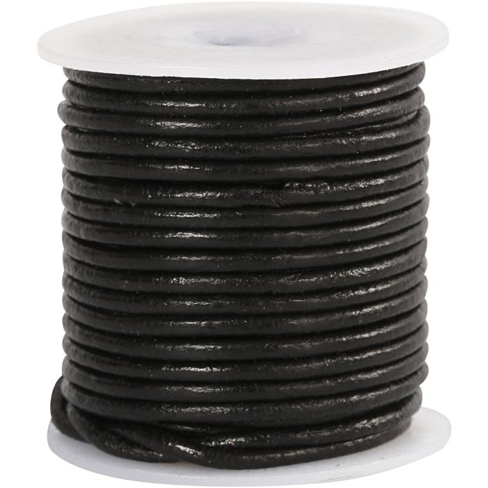 Leren koord, dikte 2 mm, zwart, 10 m/ 1 rol
