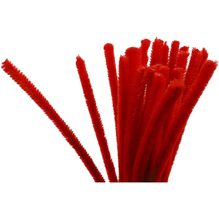 Chenille, L: 30 cm, dikte 9 mm, rood, 25 stuk/ 1 doos
