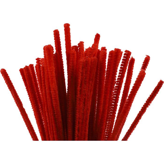 Chenille, L: 30 cm, dikte 6 mm, rood, 50 stuk/ 1 doos