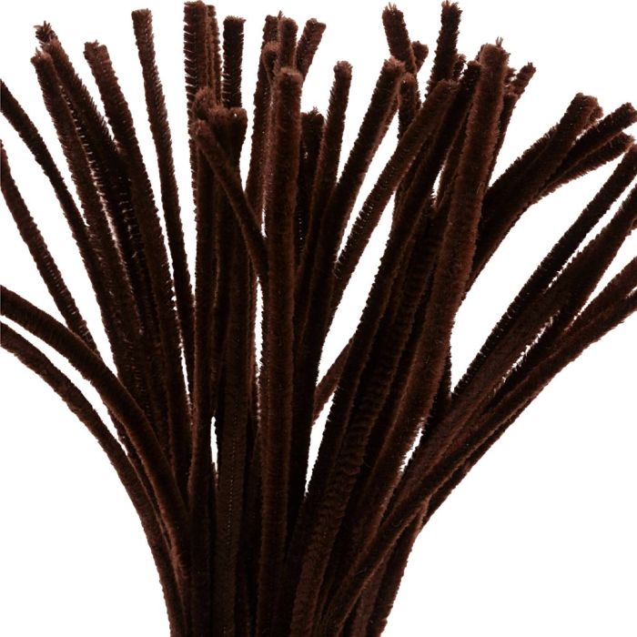 Chenille, L: 30 cm, dikte 6 mm, bruin, 50 stuk/ 1 doos