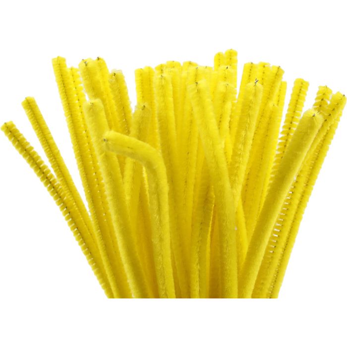Chenille, L: 30 cm, dikte 6 mm, geel, 50 stuk/ 1 doos