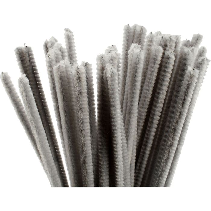 Chenille, L: 30 cm, dikte 6 mm, grijs, 50 stuk/ 1 doos