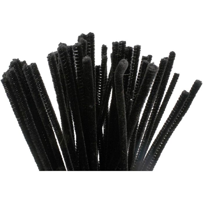 Chenille, L: 30 cm, dikte 6 mm, zwart, 50 stuk/ 1 doos