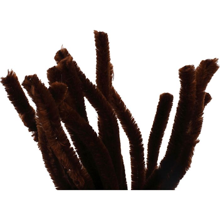 Chenille, L: 30 cm, dikte 15 mm, bruin, 15 stuk/ 1 doos