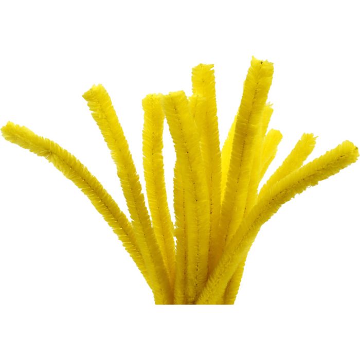 Chenille, L: 30 cm, dikte 15 mm, geel, 15 stuk/ 1 doos