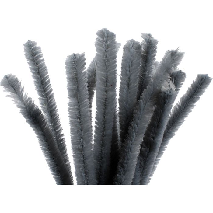 Chenille, L: 30 cm, dikte 15 mm, grijs, 15 stuk/ 1 doos
