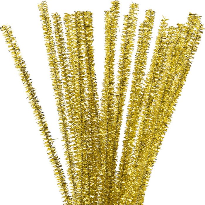 Chenille, L: 30 cm, dikte 6 mm, glitter, goud, 24 stuk/ 1 doos