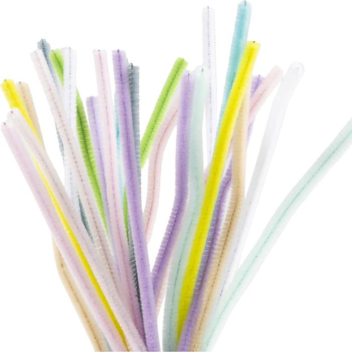 Chenille, L: 30 cm, dikte 6 mm, pastelkleuren, 25 div/ 1 doos