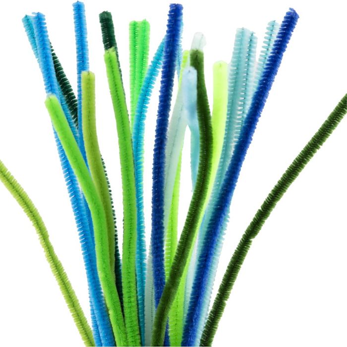 Chenille, L: 30 cm, dikte 6 mm, groen/turquoise harmonie, 25 stuk/ 1 doos