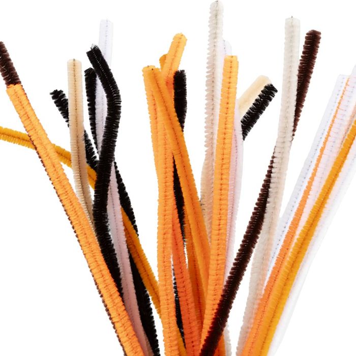Chenille, L: 30 cm, dikte 6 mm, halloween kleuren, 25 div/ 1 doos