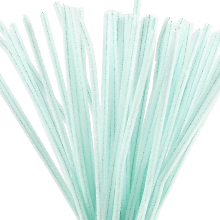 Chenille, L: 30 cm, dikte 6 mm, licht turquoise, 50 stuk/ 1 doos