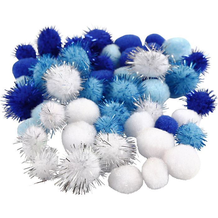 Pompons, d 15+20 mm, diverse kleuren, 48 stuk/ 1 doos