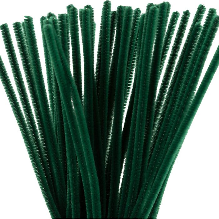 Chenille, L: 30 cm, dikte 6 mm, donkergroen, 50 stuk/ 1 doos