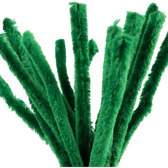 Chenille, L: 30 cm, dikte 15 mm, donkergroen, 15 stuk/ 1 doos