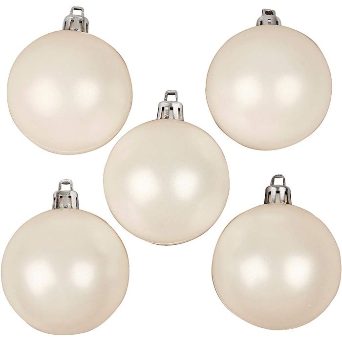 Kerstballen, d 6 cm, wit, parelmoer, 20 stuk/ 1 doos