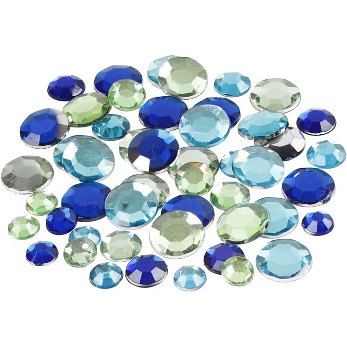 Strasstenen, rond, afm 6+9+12 mm, blauw/groen harmonie, 360 stuk/ 1 doos