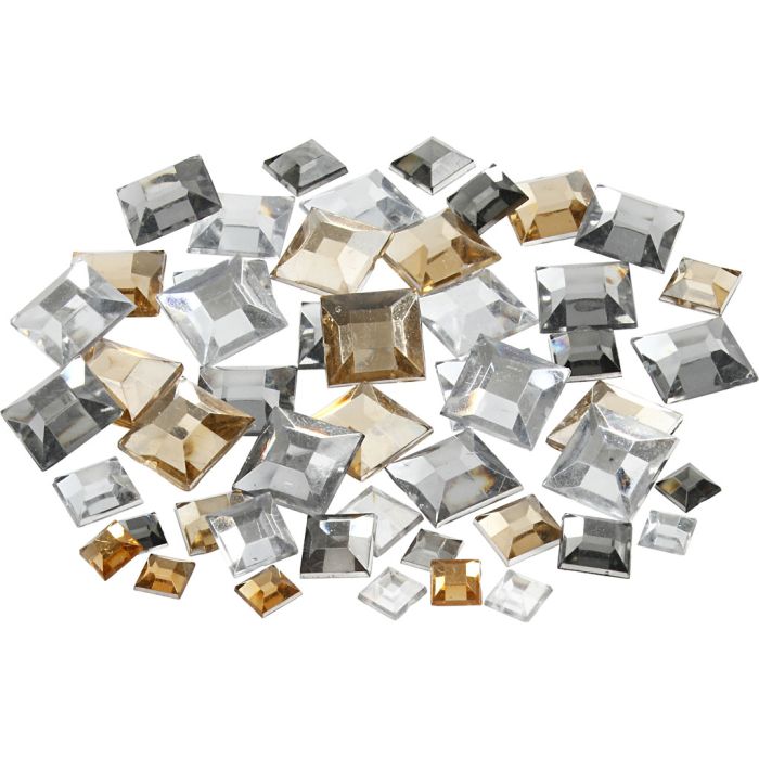 Strasstenen, vierkant, afm 6+9+12 mm, gouden glans, 360 stuk/ 1 doos