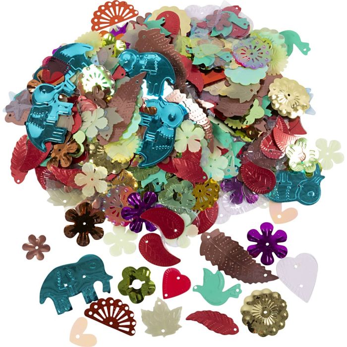 Pailletten, afm 15-45 mm, diverse kleuren, 400 gr/ 1 doos