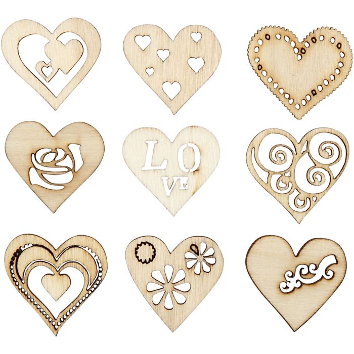 Hout decoratie, love, afm 28 mm, 45 stuk/ 1 doos