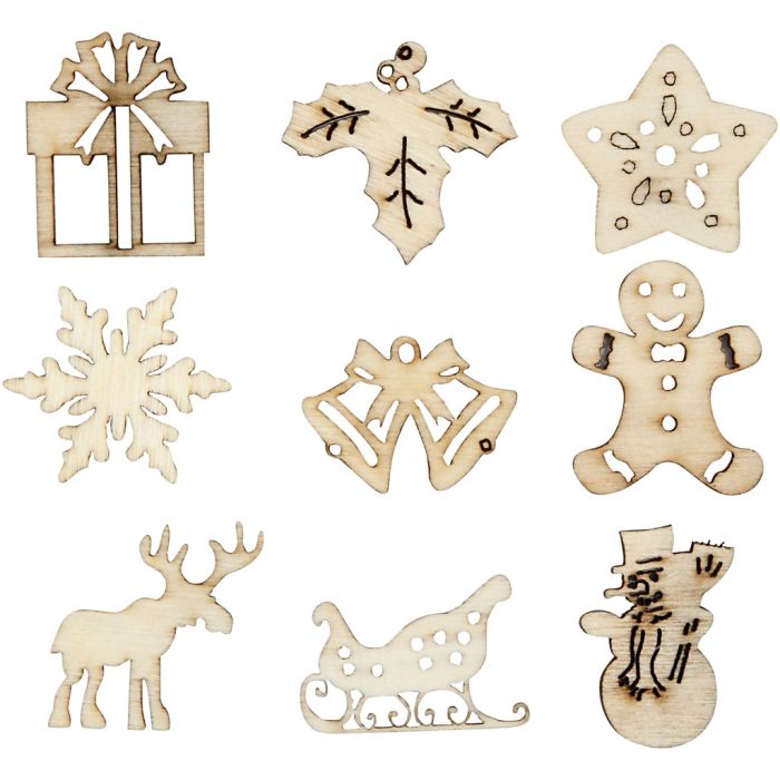 Hout decoratie, kerstmis, afm 28 mm, 45 stuk/ 1 doos