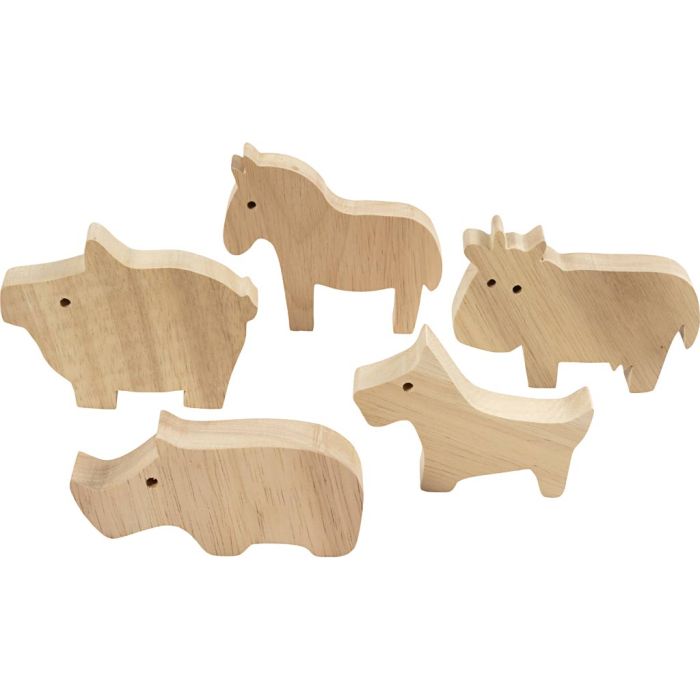 Houten dieren, Boerderij, H: 4,5-8,7 cm, dikte 2 cm, 10 stuk/ 1 doos