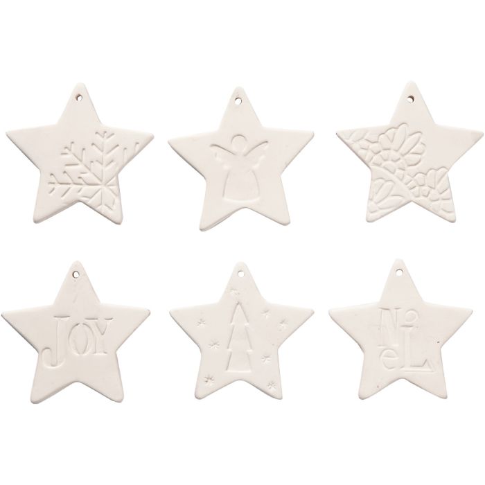 Ornamenten om te hangen, ster, afm 7x7 cm, wit, 6 stuk/ 1 doos