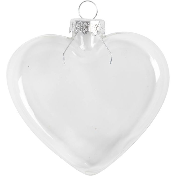 Plat glazen hart, H: 7,8 cm, B: 9 cm, 6 stuk/ 1 doos