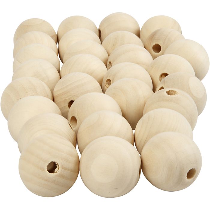 Houten kraal, d 25 mm, gatgrootte 4,5 mm, naturel, 100 stuk/ 1 doos