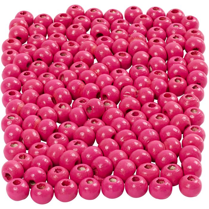 Houten Kralen, d 5 mm, gatgrootte 1,5 mm, ca. 150 stuk, roze, 150 stuk, 6 gr/ 1 doos