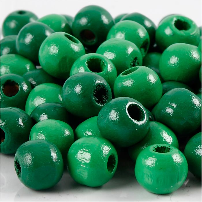Houten Kralen, d 12 mm, gatgrootte 3 mm, ca. 40 stuk, groen, 22 gr/ 1 doos