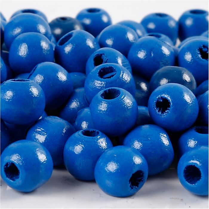 Houten Kralen, d 12 mm, gatgrootte 3 mm, ca. 40 stuk, blauw, 22 gr/ 1 doos