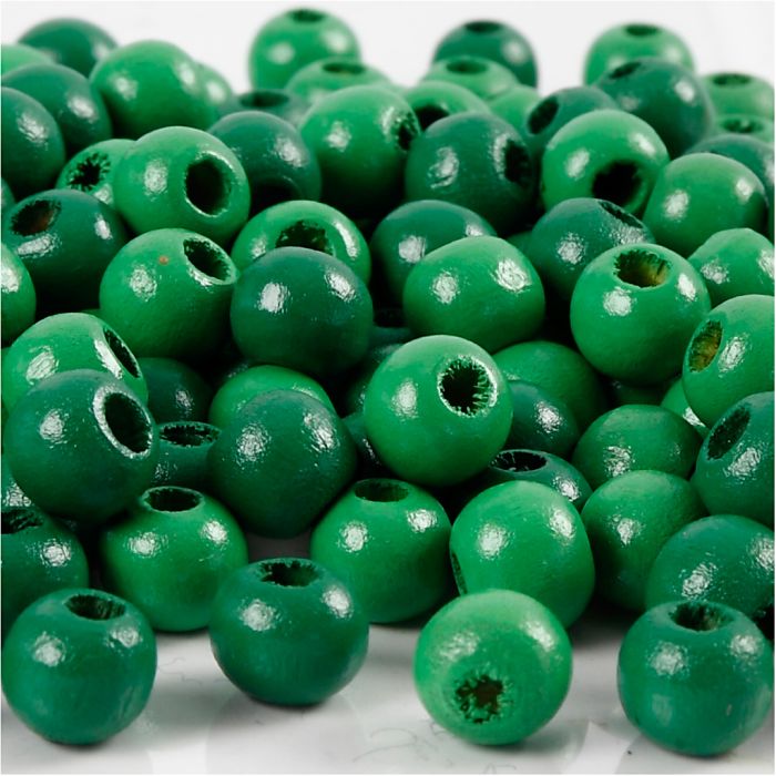 Houten Kralen, d 8 mm, gatgrootte 2 mm, ca. 80 stuk, groen, 15 gr/ 1 doos