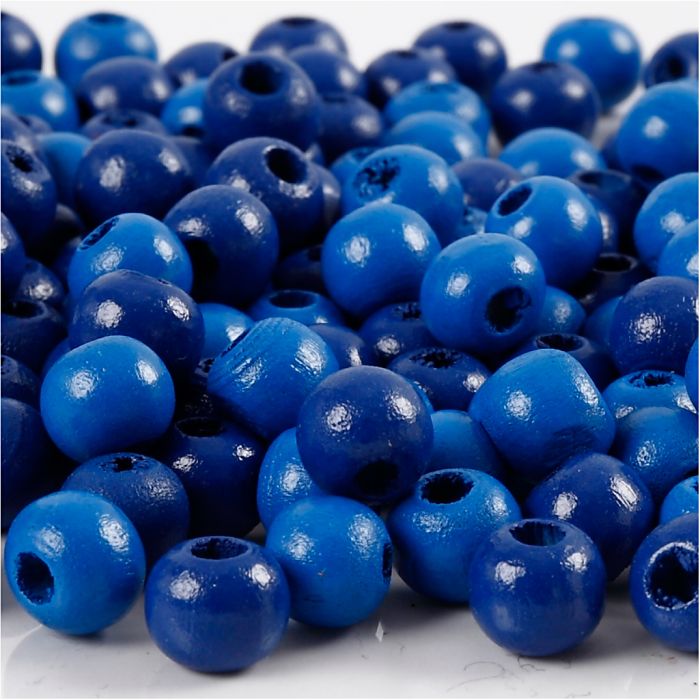 Houten Kralen, d 8 mm, gatgrootte 2 mm, ca. 80 stuk, blauw, 15 gr/ 1 doos